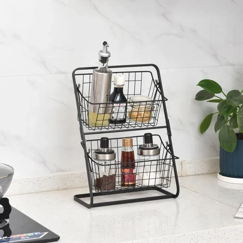 Estante de especias multicapa para encimeras de acero inoxidable, almacenamiento de frutas para la cocina, estante de almacenamiento para la cocina