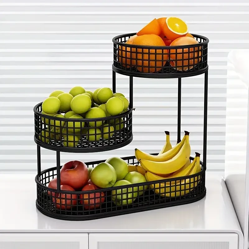 Elegante cesta de fruta de metal de varios niveles