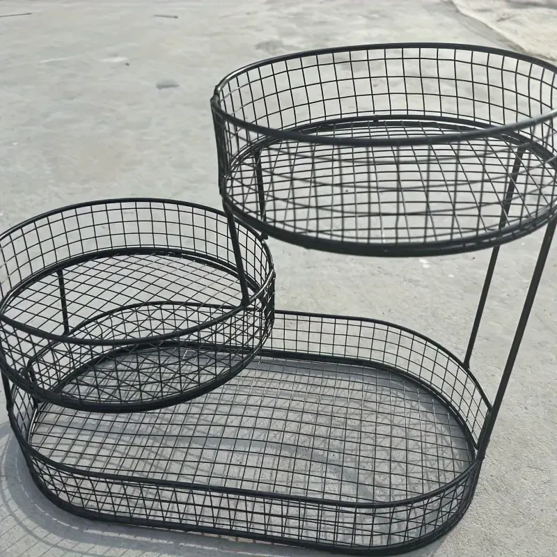 Elegante cesta de fruta de metal de varios niveles