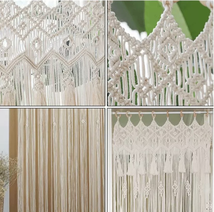 Cortina de tapicería tejida a mano estilo bohemio para decoración de bodas.