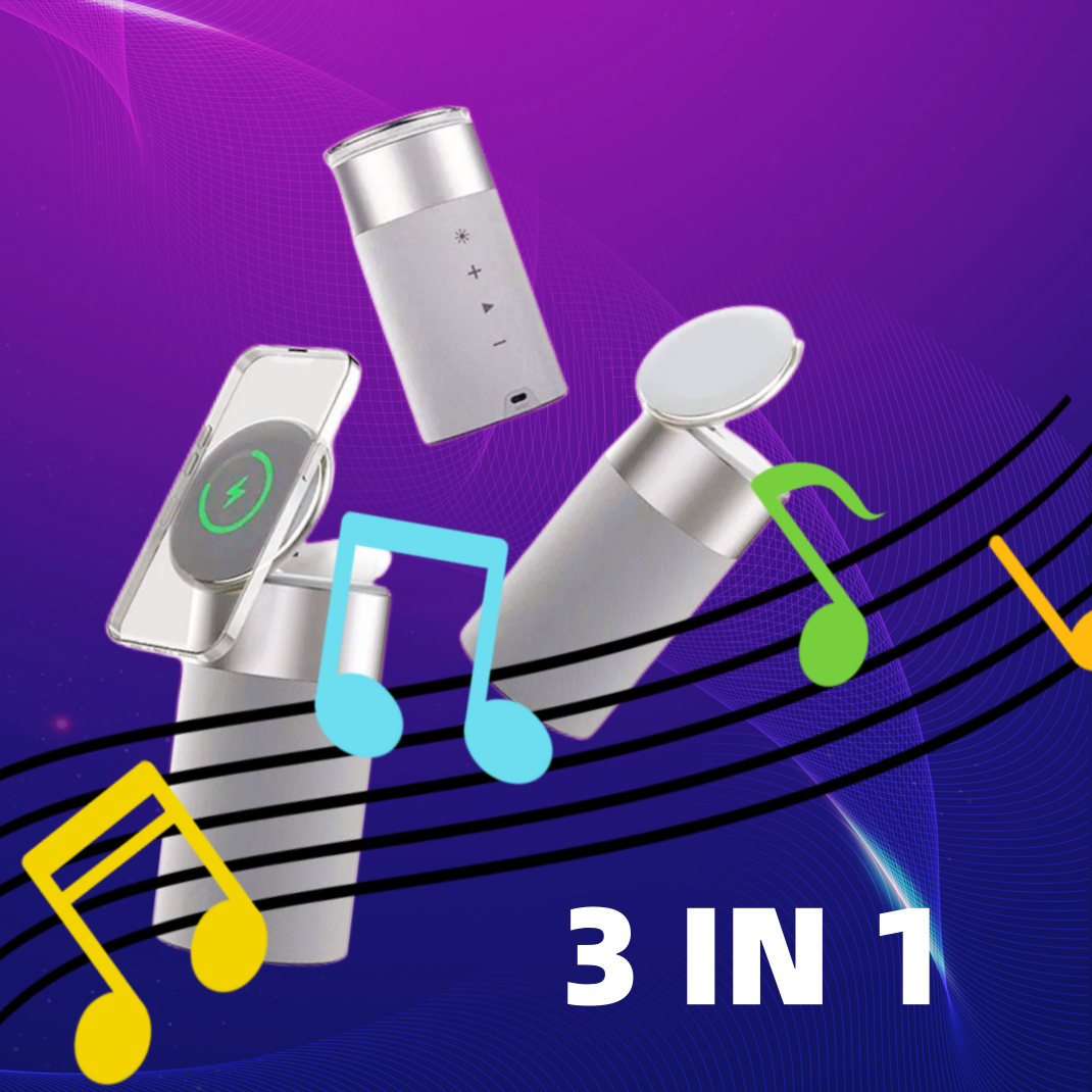 Cargador inalámbrico multifunción 3 en 1 para iPhone y AirPods, altavoz Bluetooth portátil con lámpara táctil para el hogar y la oficina.