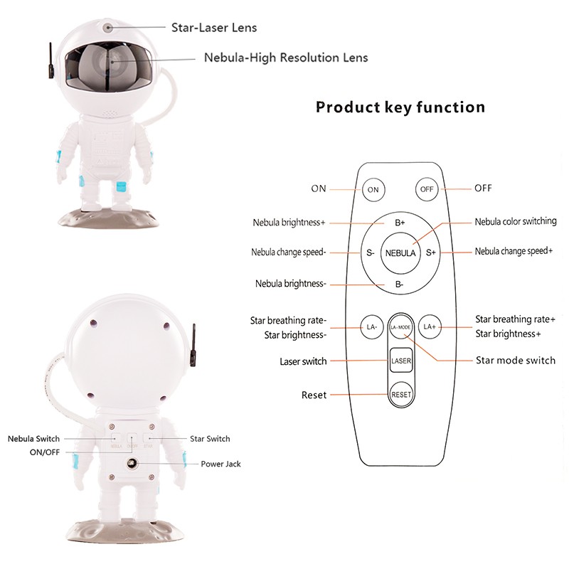 Nuevo Proyector de Galaxias, Astronauta, Cielo Estrellado, Proyector, Control Remoto, Música, Láser