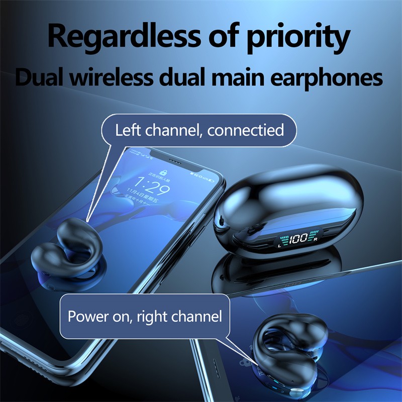 Auriculares de conducción ósea TWS con clip para la oreja, Bluetooth 5.3, táctiles, inalámbricos, intraaurales, bajos, HIFI, deportivos.