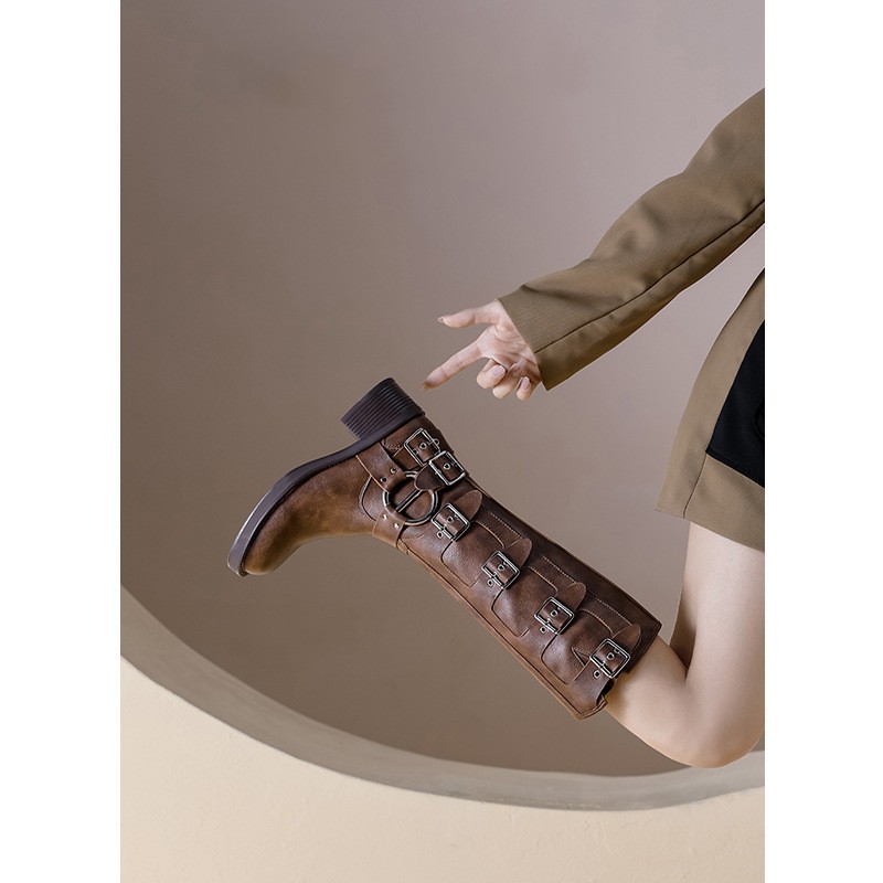 Botas Martin de tacón grueso con hebilla de cinturón de verano para mujer