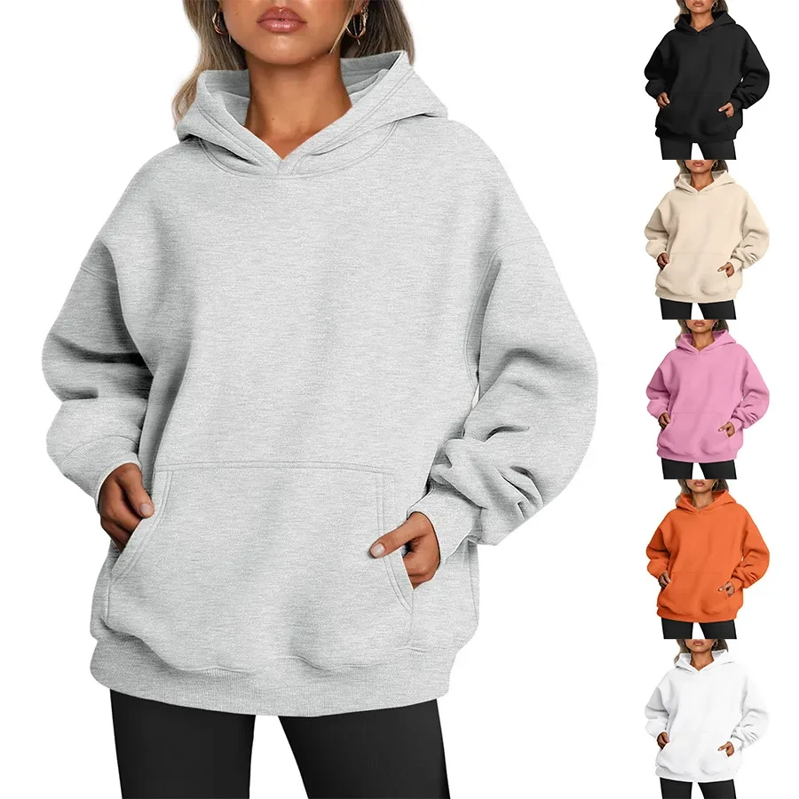 Sudaderas con capucha de gran tamaño para mujer, sudaderas holgadas de polar con bolsillo, sudaderas con capucha de manga larga, suéteres, conjuntos de invierno y otoño, ropa deportiva