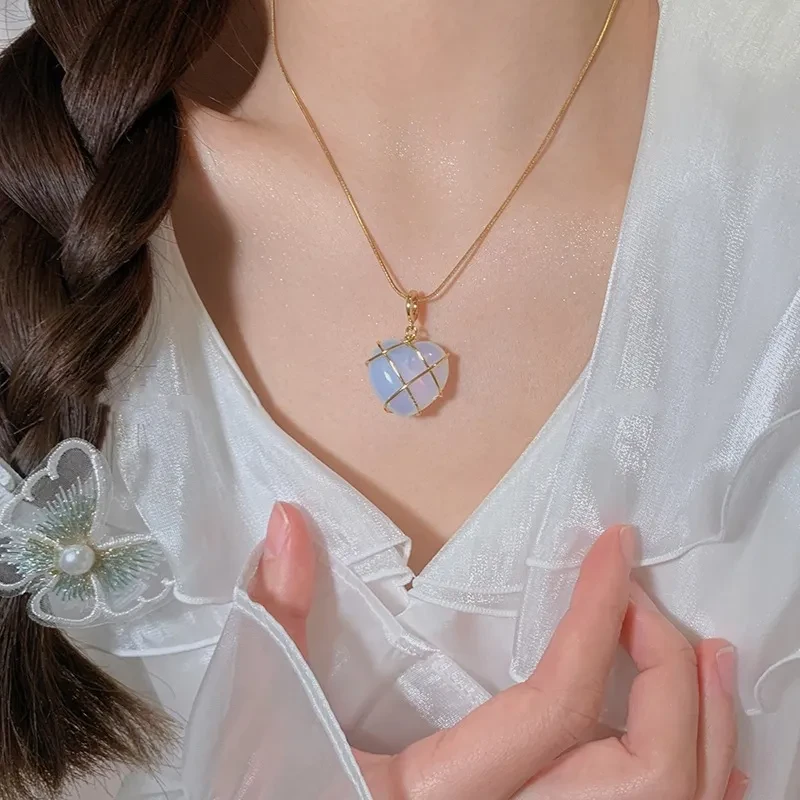 Collar de piedra lunar de moda para princesas de dibujos animados, collar de niña enamorada, joyería novedosa