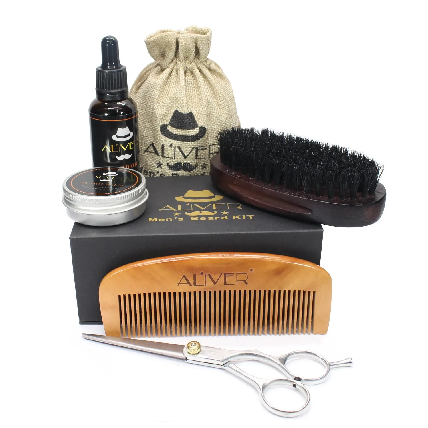 Peine portátil para barba ALIVER para hombre, peine para barba, cepillo, crema, aceite, traje de agua para barba