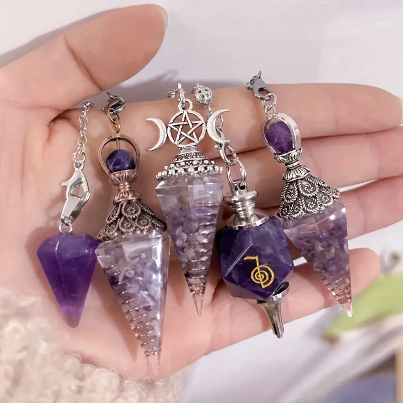 Colgante de péndulo de amatista con corona de grava