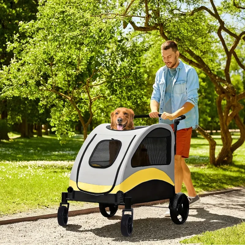 Cochecito de viaje para mascotas de 4 ruedas - Silla de paseo plegable para perros y gatos