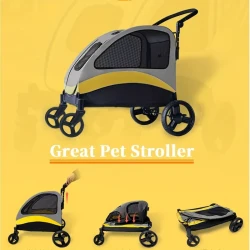 Cochecito de viaje para mascotas de 4 ruedas - Silla de paseo plegable para perros y gatos