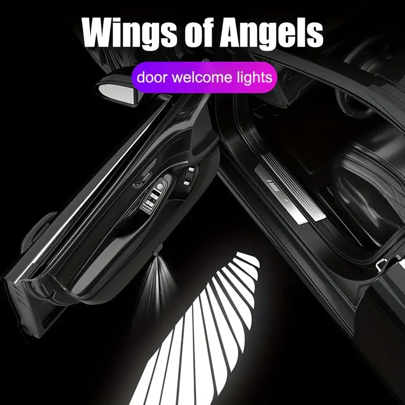 Proyector de logotipos inalámbrico inteligente para puerta de coche: lámpara láser HD de bienvenida con alas de ángel