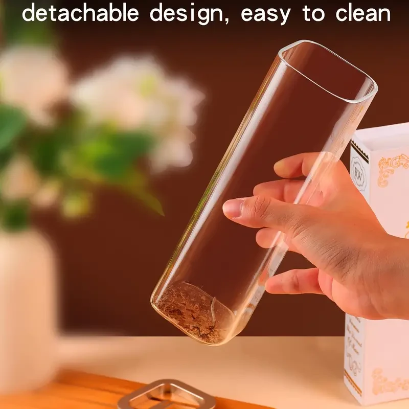 Porta incienso de vidrio con base de metal: ideal para meditación, yoga y decoración del hogar.