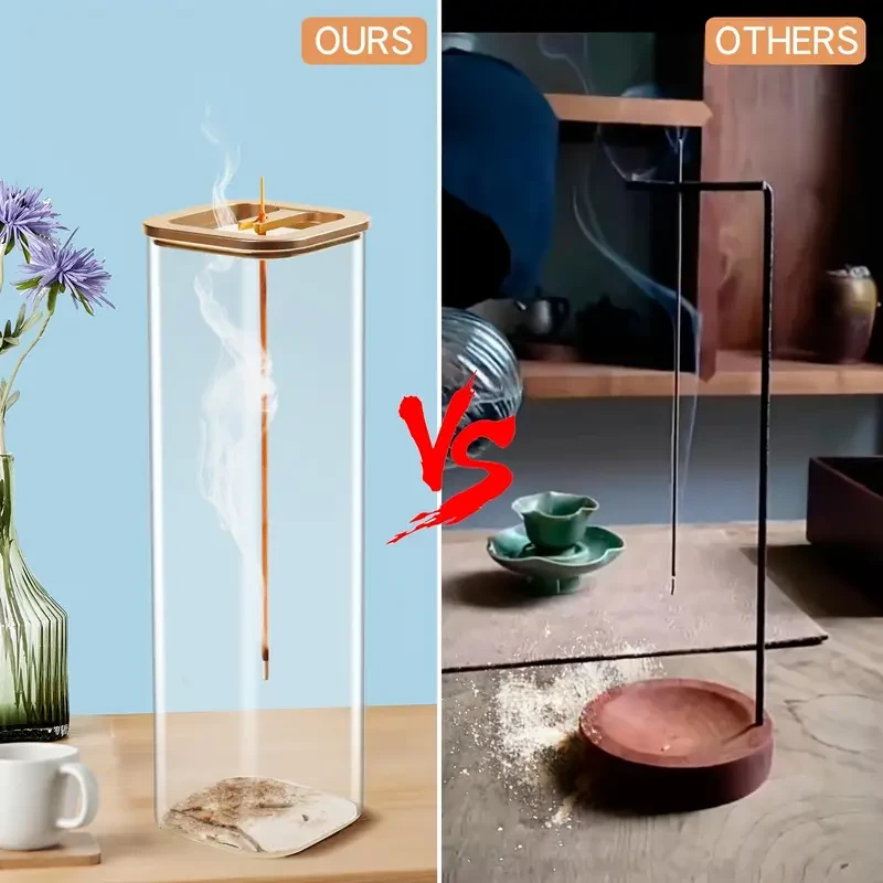 Porta incienso de vidrio con base de metal: ideal para meditación, yoga y decoración del hogar.