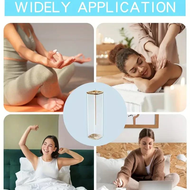 Porta incienso de vidrio con base de metal: ideal para meditación, yoga y decoración del hogar.