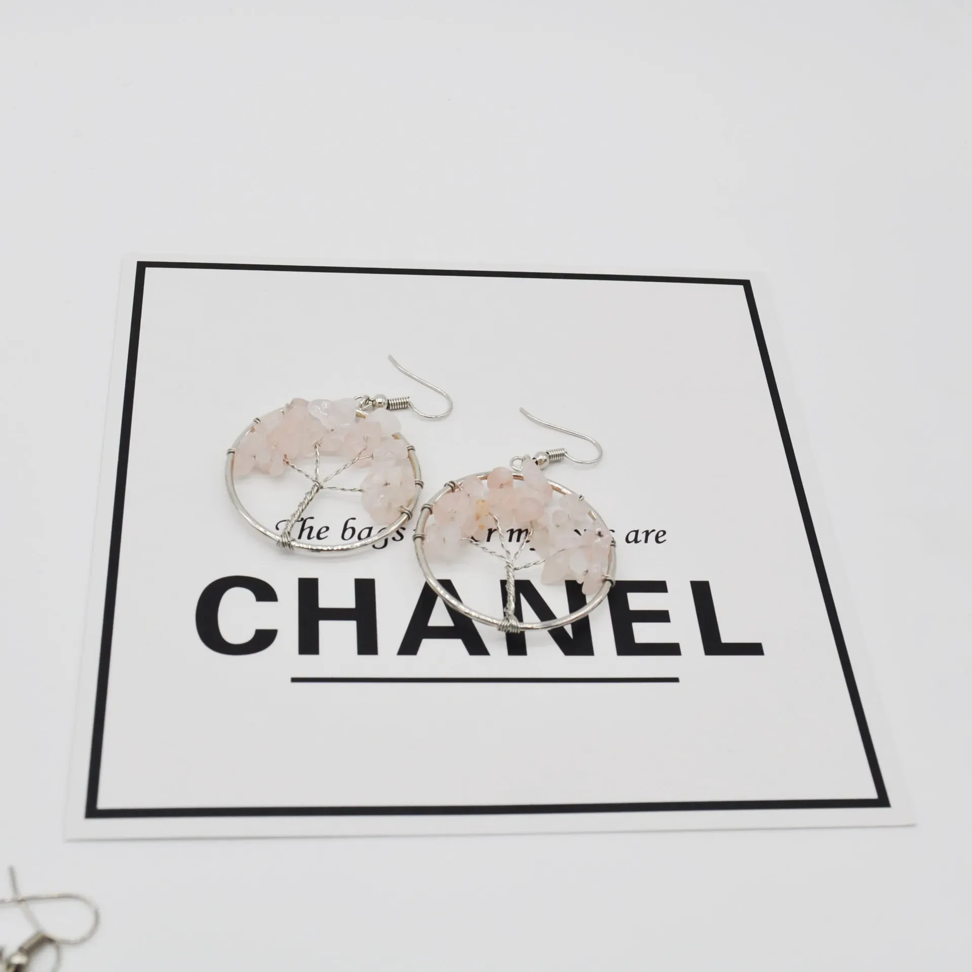 Pendientes de árbol de los deseos con piedra triturada de cristal natural, pendientes de árbol de cristal, joyería