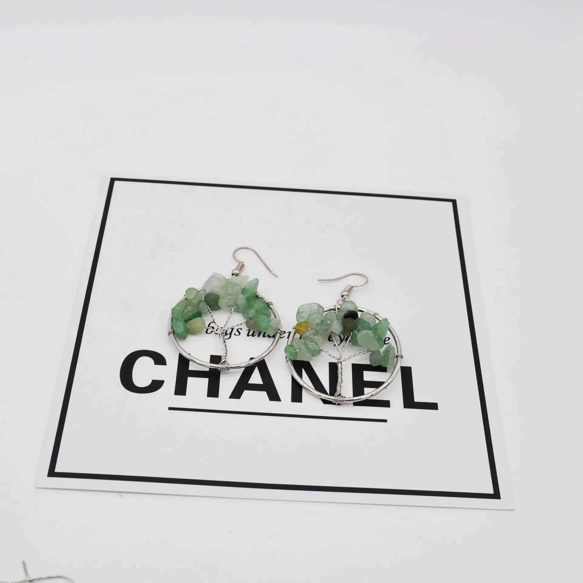 Pendientes de árbol de los deseos con piedra triturada de cristal natural, pendientes de árbol de cristal, joyería