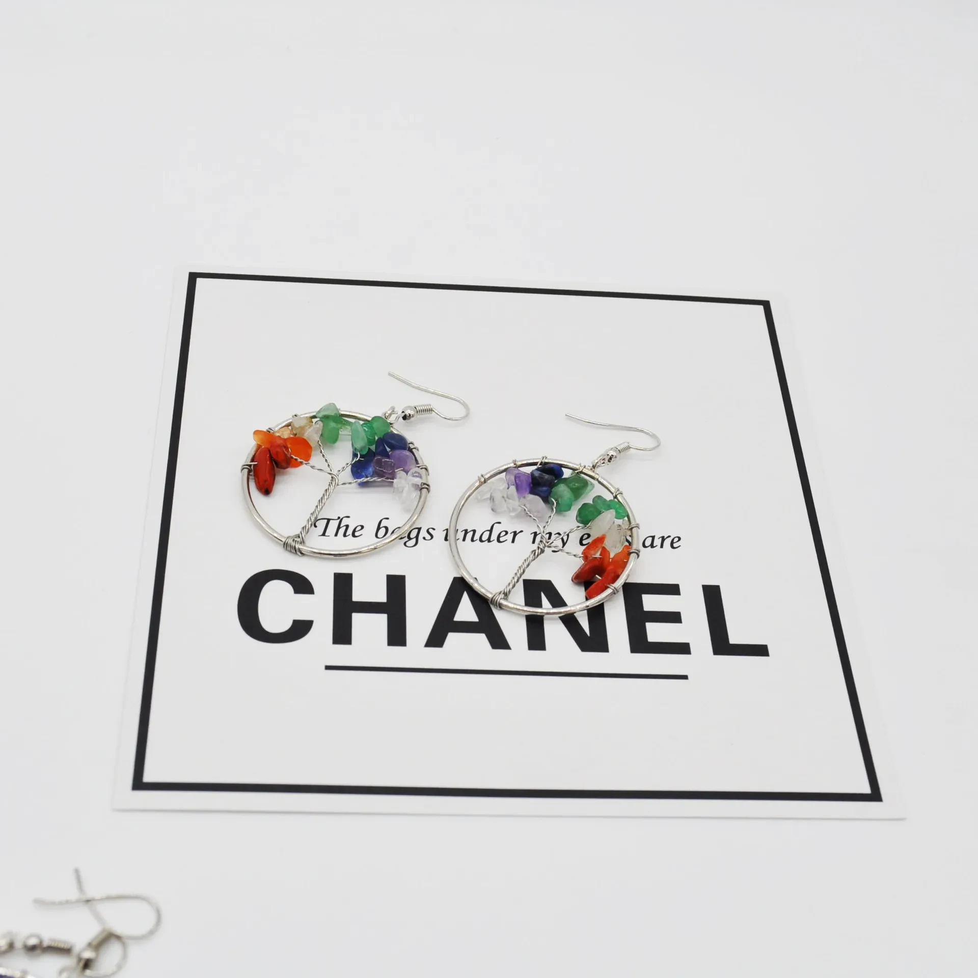 Pendientes de árbol de los deseos con piedra triturada de cristal natural, pendientes de árbol de cristal, joyería