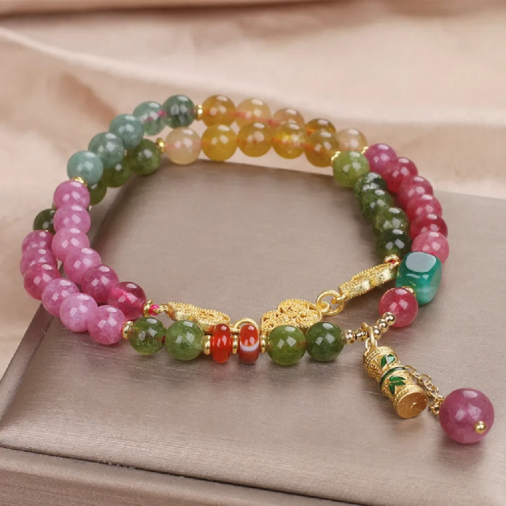 Pulsera de turmalina color jade natural para mujer