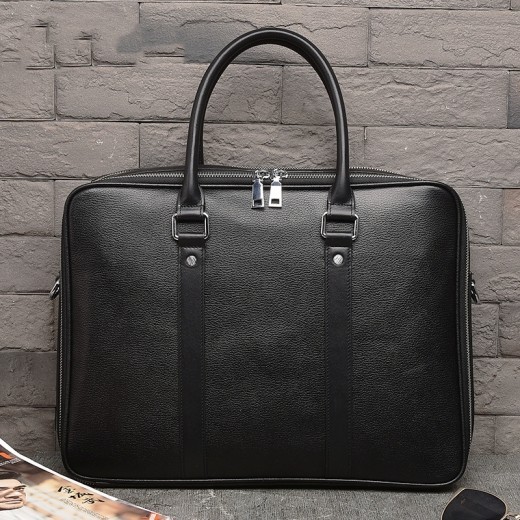 Bolso de mano de cuero auténtico para hombre con doble cremallera de piel de vacuno.
