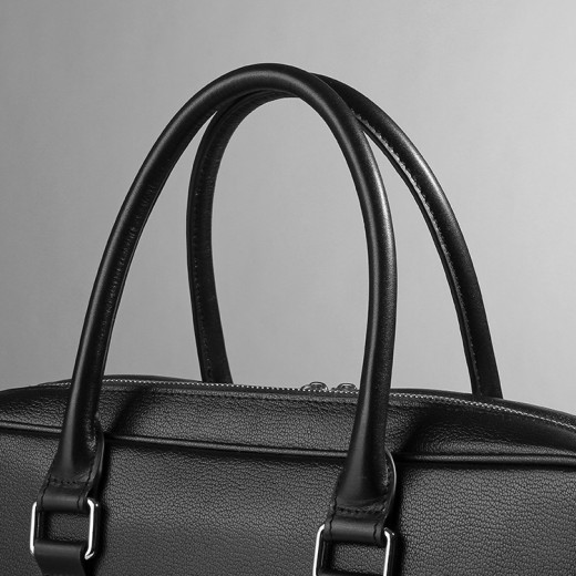 Bolso de mano de cuero auténtico para hombre con doble cremallera de piel de vacuno.