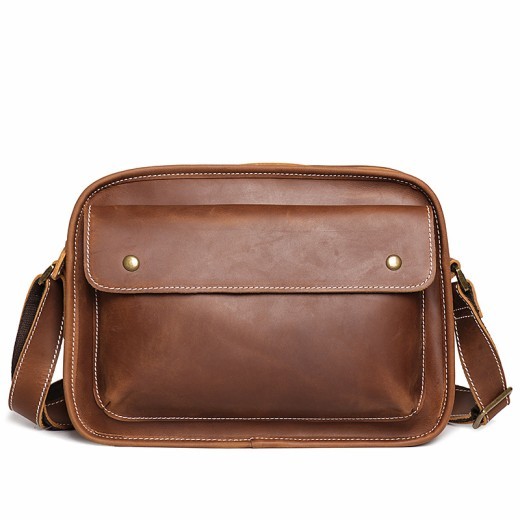 Bolso de hombro sencillo e informal de piel de vaca para hombre