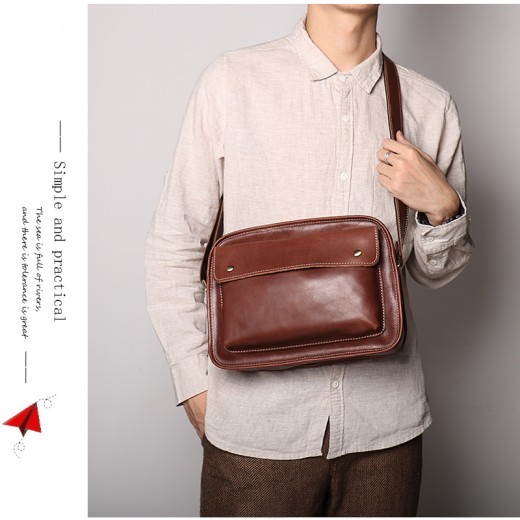Bolso de hombro sencillo e informal de piel de vaca para hombre