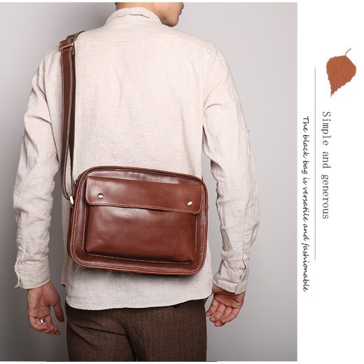 Bolso de hombro sencillo e informal de piel de vaca para hombre