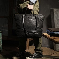 Bolso de mano de piel de vaca curtida vegetal, hecho a mano, de gran capacidad, para uso diario al aire libre y para viajes.