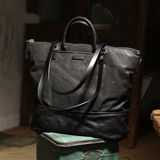 Bolso de mano de piel de vaca curtida vegetal, hecho a mano, de gran capacidad, para uso diario al aire libre y para viajes.