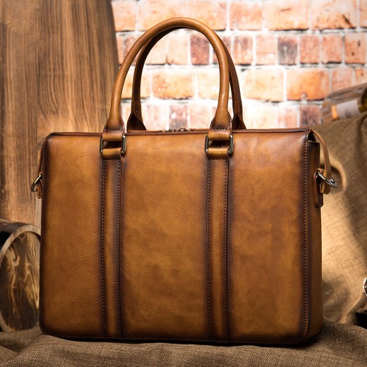 Maletín de cuero vintage para hombre, moderno bolso de mano para ordenador de 14 pulgadas.