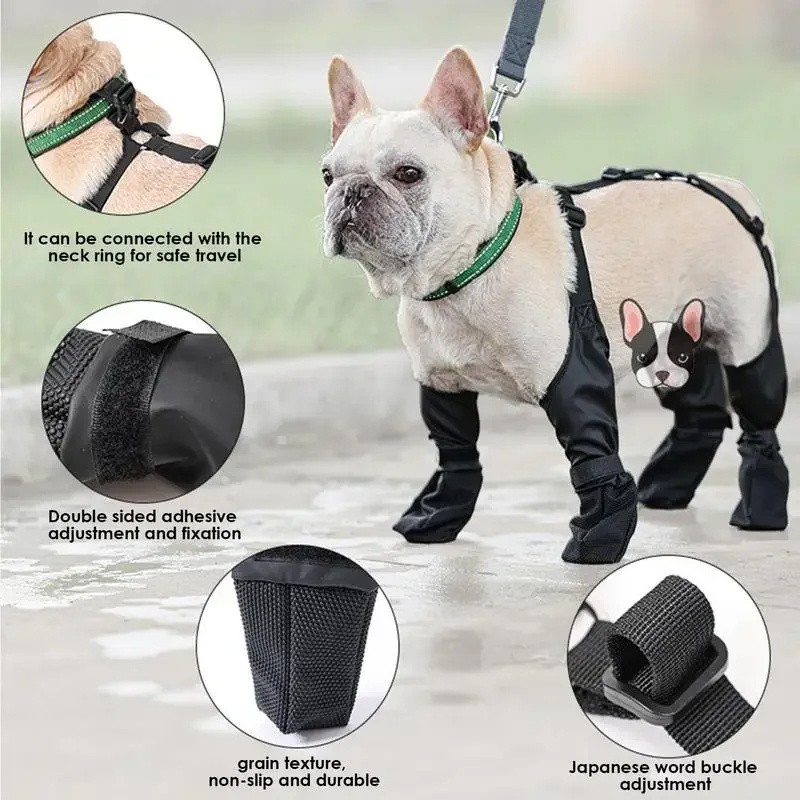 Zapatos impermeables para perros, botas ajustables para perros, zapatos transpirables para mascotas para caminar al aire libre, zapatos franceses suaves para perros, protectores de patas para mascotas, productos para mascotas