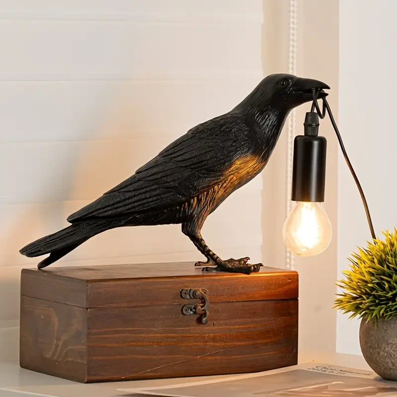 Lámpara de cuervo estilo gótico para fiesta de Halloween, bonita lámpara de mesa con forma de cuervo negro.