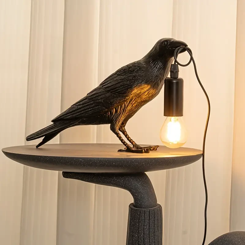 Lámpara de cuervo estilo gótico para fiesta de Halloween, bonita lámpara de mesa con forma de cuervo negro.