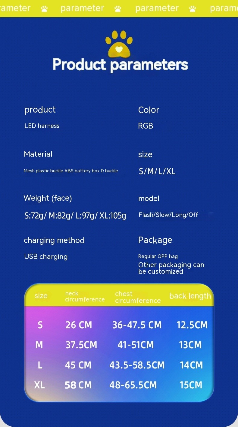Arnés luminoso LED para perros con carga USB, correa para el pecho, reflectante de seguridad, para cachorros y perros grandes.