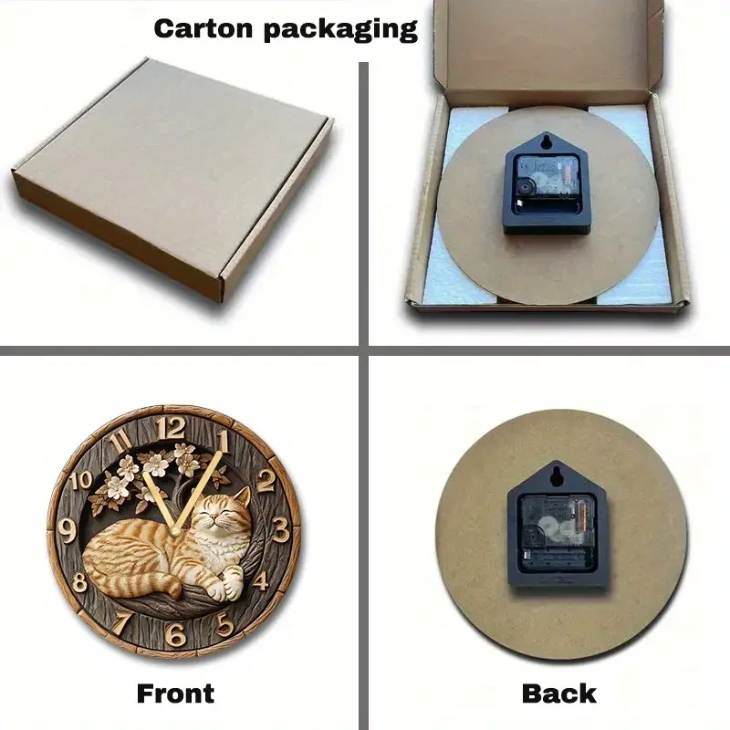 Reloj de pared con encantador gato atigrado y flor de cerezo