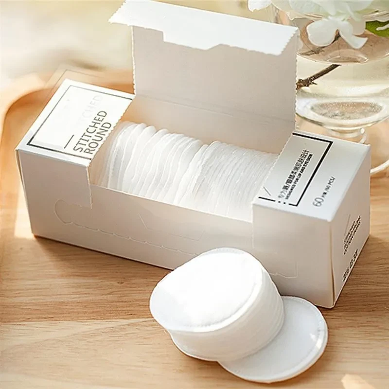 Caja fina de algodón cosmético circular de 60 unidades, amigable con el cuidado de la piel