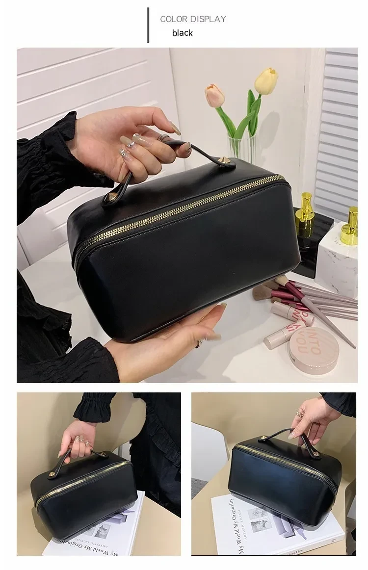 Bolsa de cosméticos para mujer, bolsa de almacenamiento portátil de gran capacidad para el cuidado de la piel