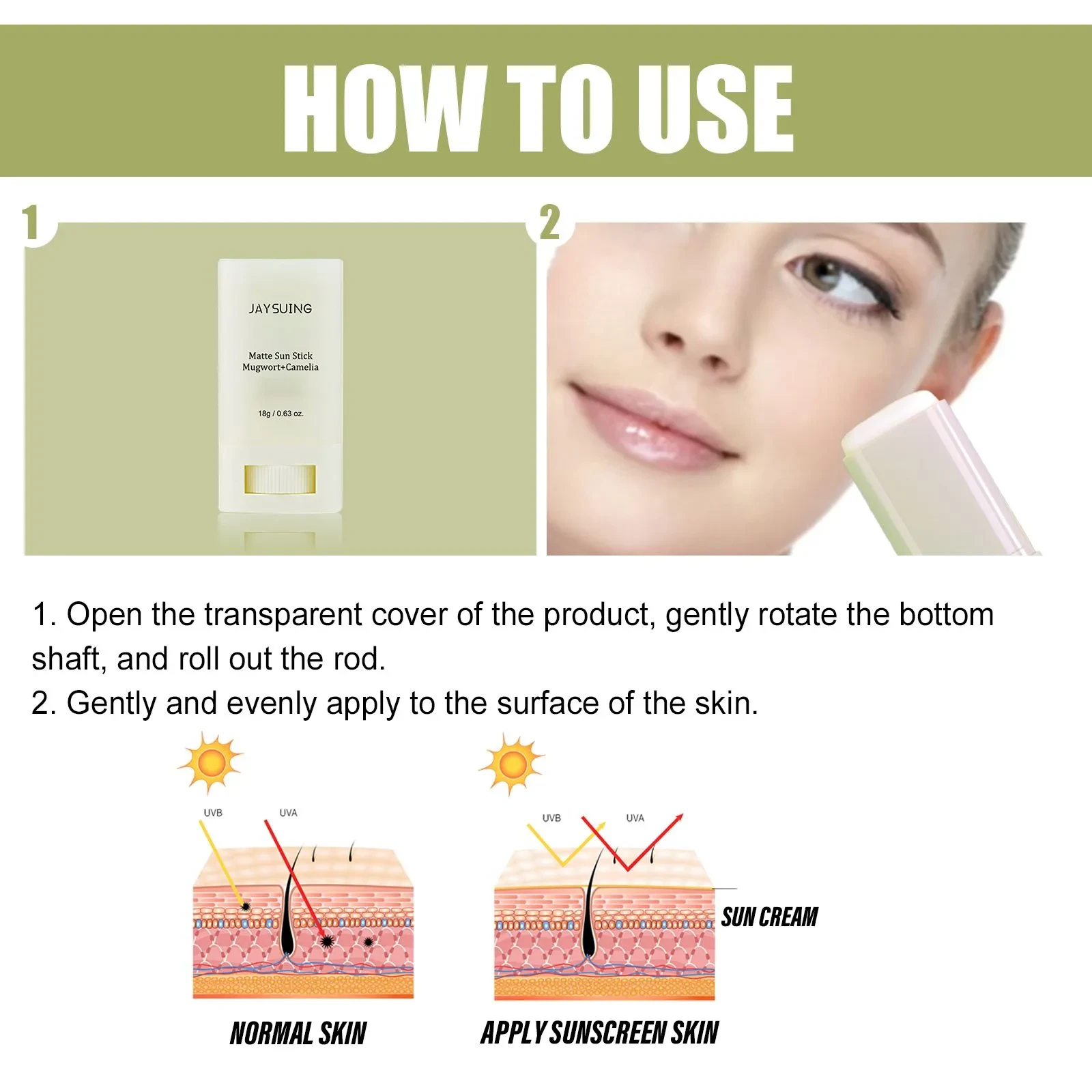 Crema protectora en barra que protege de los rayos UV, hidrata, repara e ilumina la piel. Crema refrescante para el cuidado de la piel.