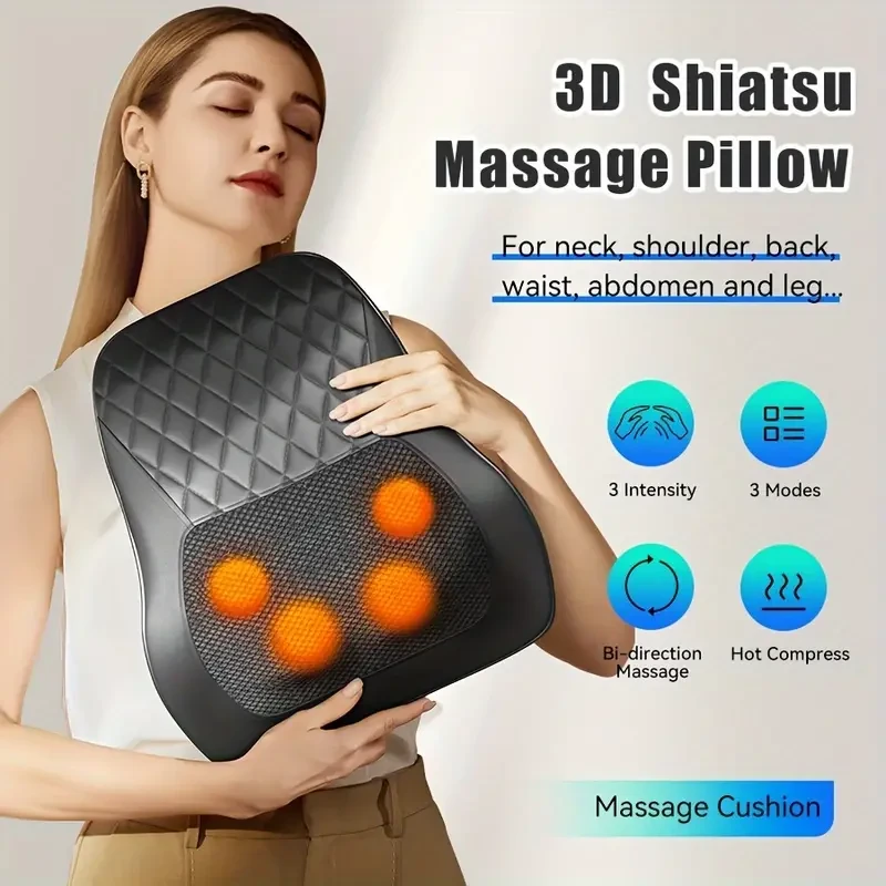 Almohada masajeadora de cuello y espalda Shiatsu 3D con calor