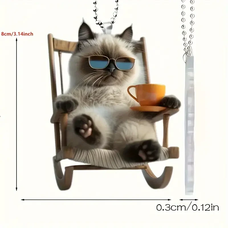Vibrante decoración colgante para coche de acrílico plano con diseño de gato siamés en 2D