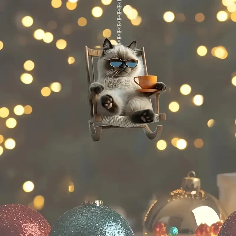Vibrante decoración colgante para coche de acrílico plano con diseño de gato siamés en 2D