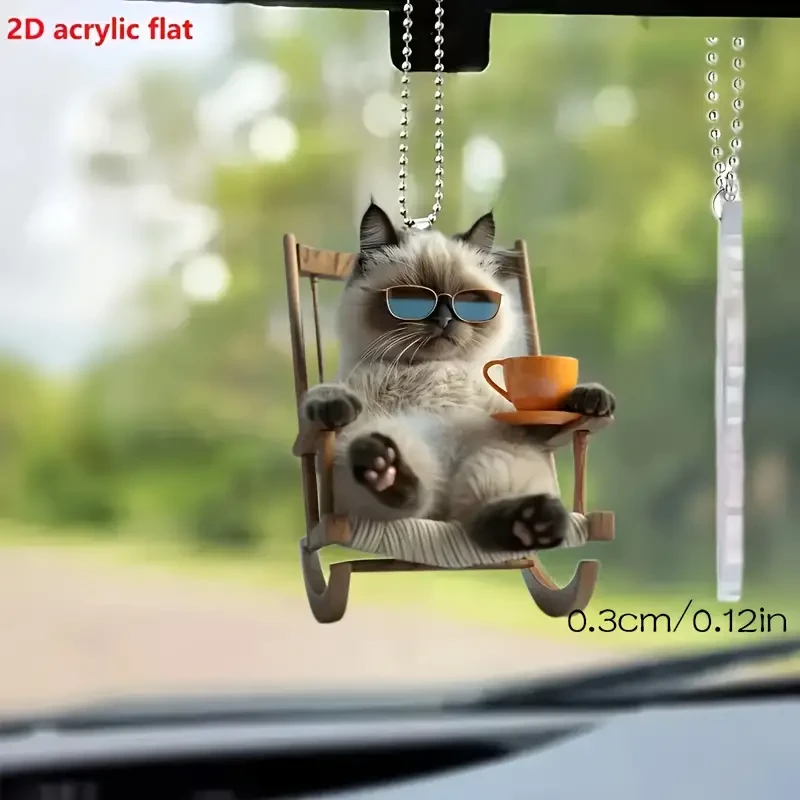 Vibrante decoración colgante para coche de acrílico plano con diseño de gato siamés en 2D
