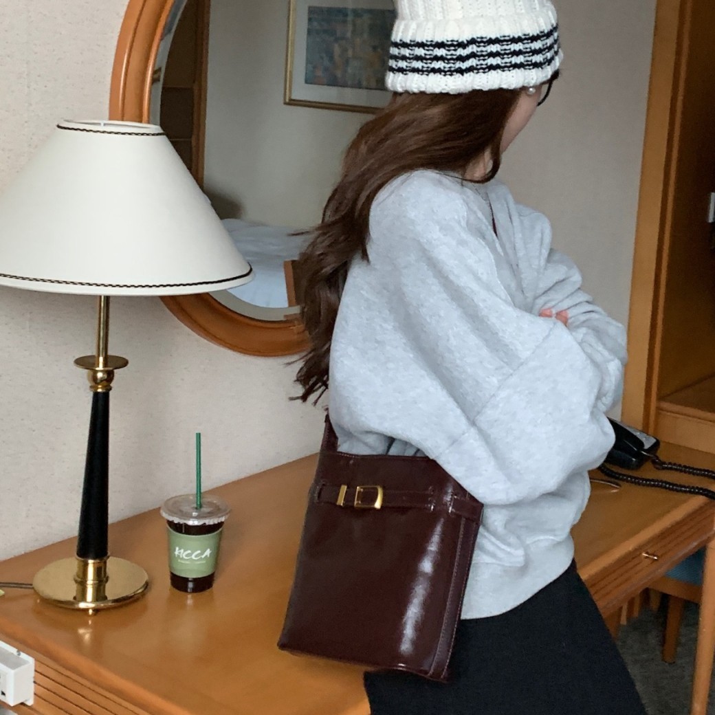 Bolso bandolera de piel con cera de aceite, estilo retro, sencillo, tipo cubo