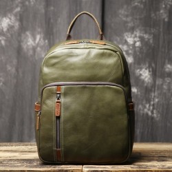 Mochila de cuero de vaca para viajes, color contrastante, para la universidad, de cuero suave