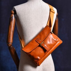 Bolso bandolera retro de piel de vaca de primera capa para hombre