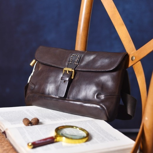 Bolso bandolera retro de piel de vaca de primera capa para hombre