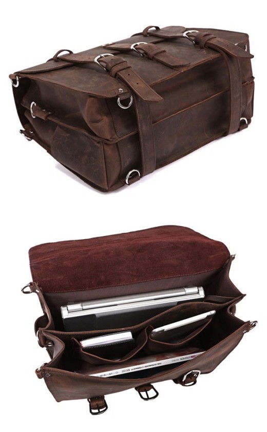 Bolso de viaje retro de cuero Crazy Horse para hombre