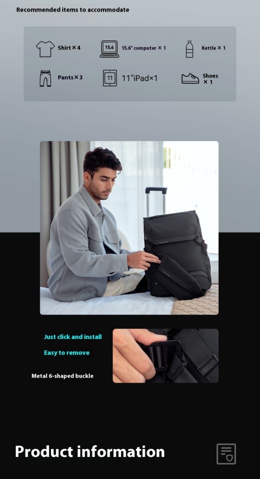 Mochila de viaje de negocios para hombre, mochila con letras desmontables, gran capacidad