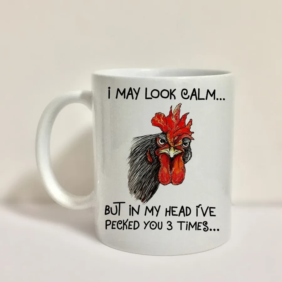 Taza de café de cerámica con forma de cabeza de pollo