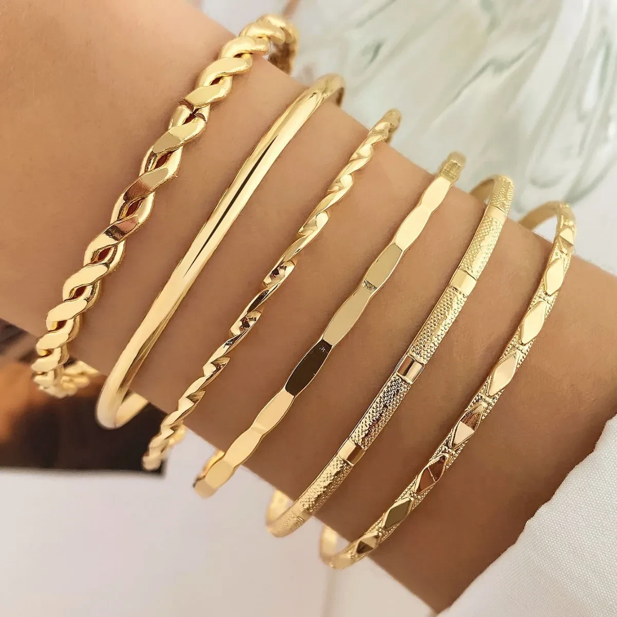 Conjunto de pulsera de cadena de metal bohemio para mujer, brazalete de cadena de eslabones gruesos de color dorado geométrico, joyería de moda femenina